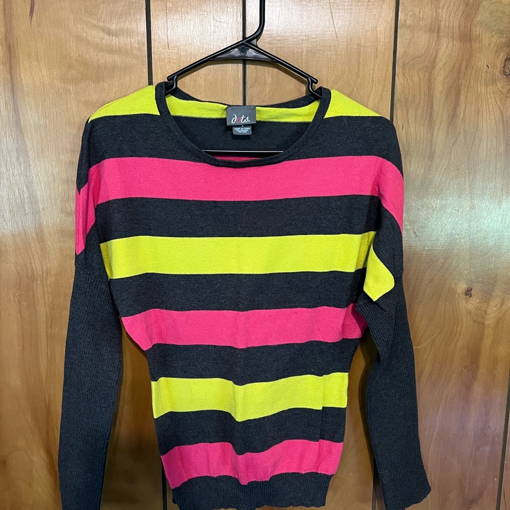 Dots Pink and Yellow Striped Crew Neck Sweater